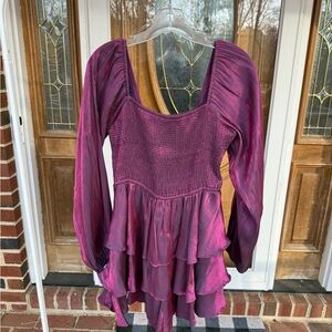 Elegant Purple Long-Sleeve Jumpsuit